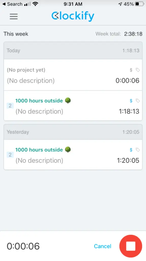 1000 Hours Outside App Tracker
